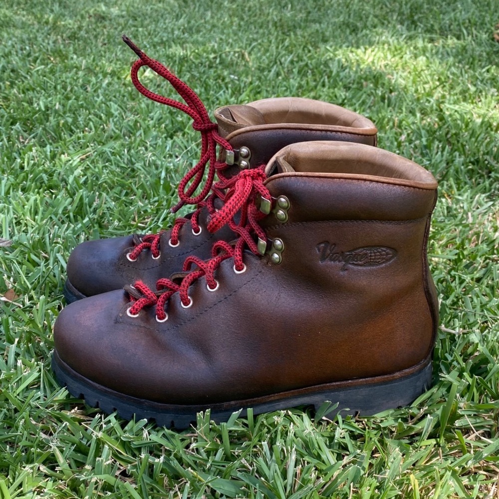 Vasque Sundowner Vintage Brown Leather Hiking Boots Mens 8.5 Red Laces 7515